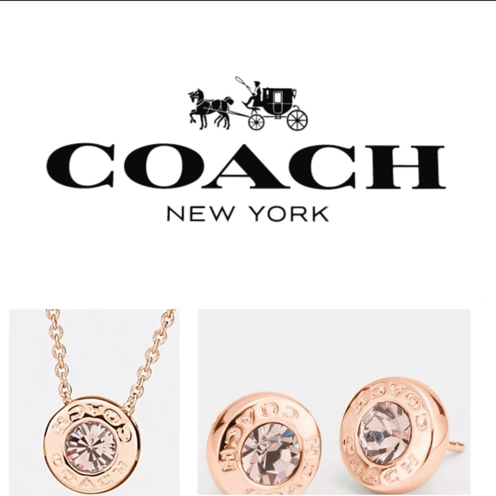 Brand New Coach Jewelry Set: Necklace & Earrings in Rose Gold - Perfect Gift!